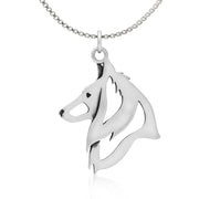 Belgian Sheepdog Necklace Head Design in Sterling Silver on Box Chain.