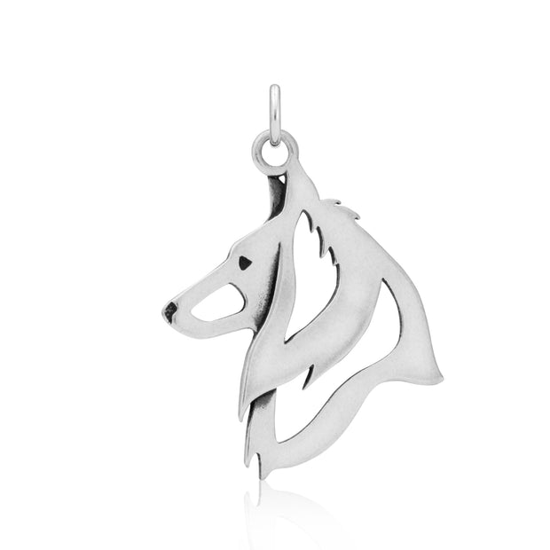 Belgian Sheepdog Pendant Head Design in Sterling Silver.