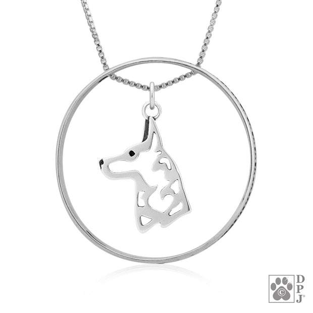 Sterling Silver Belgian Malinois Necklace w/Paw Print Enhancer, Head