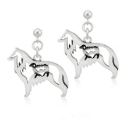 Belgian Sheepdog earrings in sterling silver on dangle posts, Handcrafted Belgian Sheepdog jewelry 