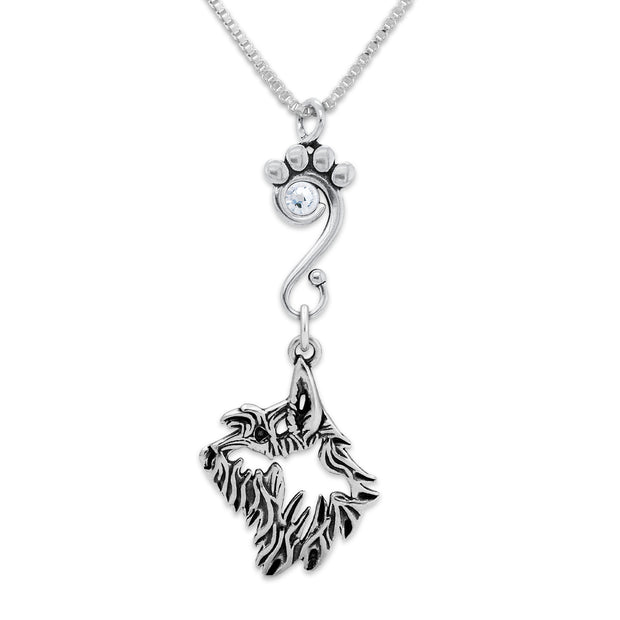 Berger Picard Necklace Head Design with Crystal in Sterling Silver on Box Chain.