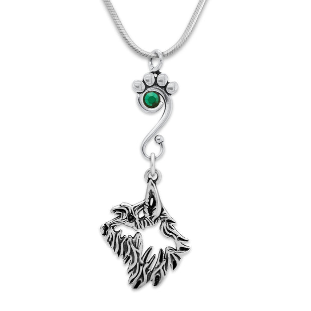 Berger Picard Necklace Head Design with Emerald Crystal in Sterling Silver on Snake Chain.