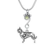 Berger Picard Necklace Head Design with Sheep with Peridot Crystal in Sterling Silver on Snake Chain.