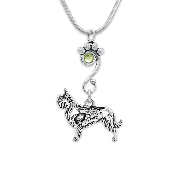 Berger Picard Necklace Head Design with Sheep with Peridot Crystal in Sterling Silver on Snake Chain.