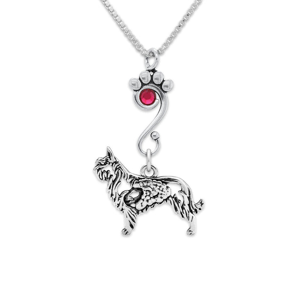 Berger Picard Necklace Head Design with Sheep with Ruby Crystal in Sterling Silver on Box Chain.