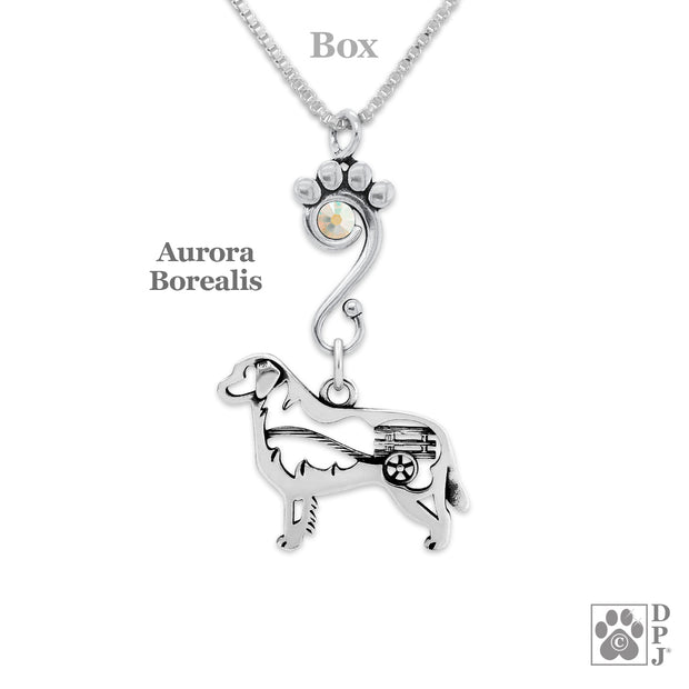 Crystal Bernese Mountain Dog w/Cart Necklace, Body