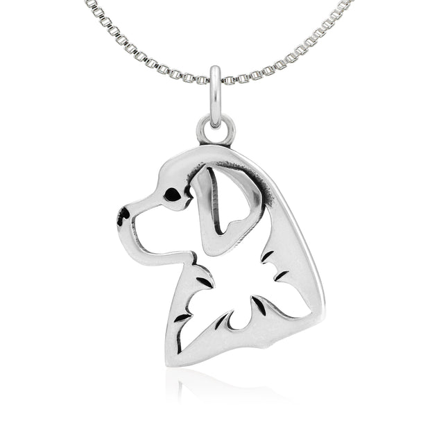 Bernese Mountain Dog Necklace Head Design in Sterling Silver on Box Chain.