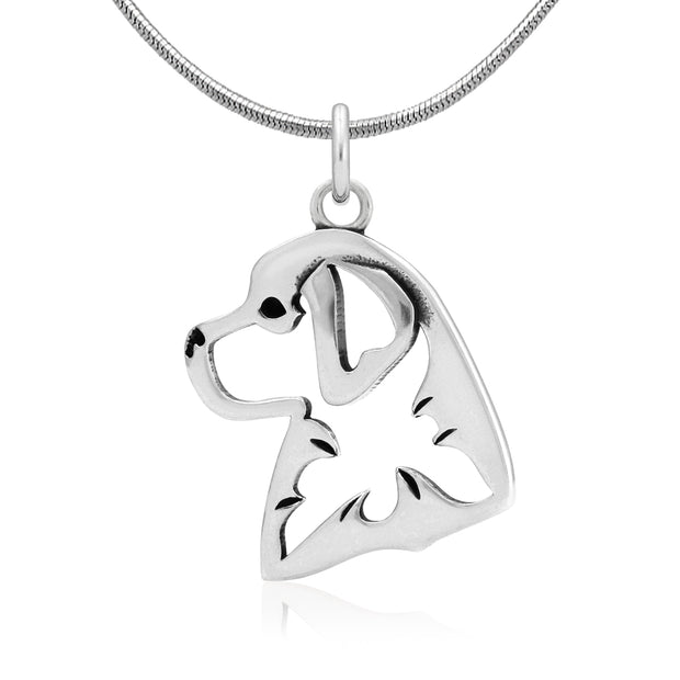Bernese Mountain Dog Necklace Head Design in Sterling Silver on Snake Chain.