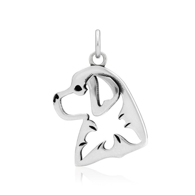 Bernese Mountain Dog Pendant Head Design in Sterling Silver.