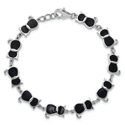 Black Onyx Cat Bracelet w/10 Kitty Cats, Cat Jewelry