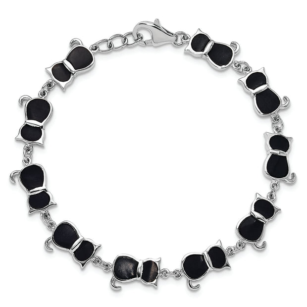 Black Onyx Cat Bracelet w/10 Kitty Cats, Cat Jewelry