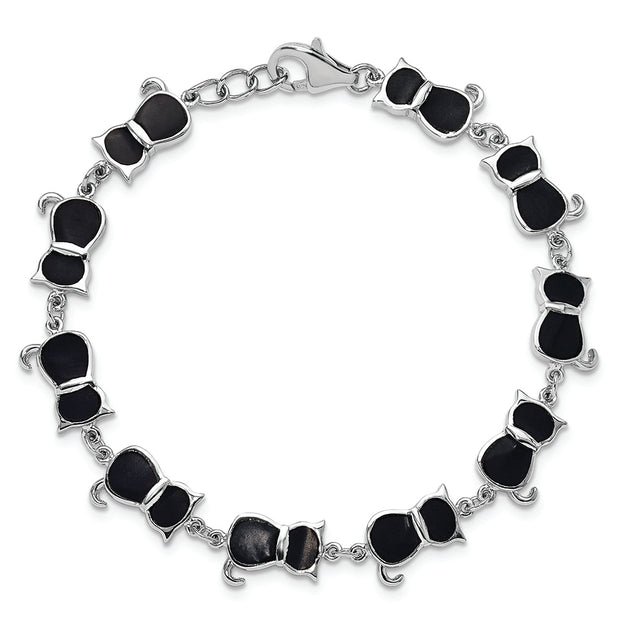 Black Onyx Cat Bracelet w/10 Kitty Cats, Cat Jewerly