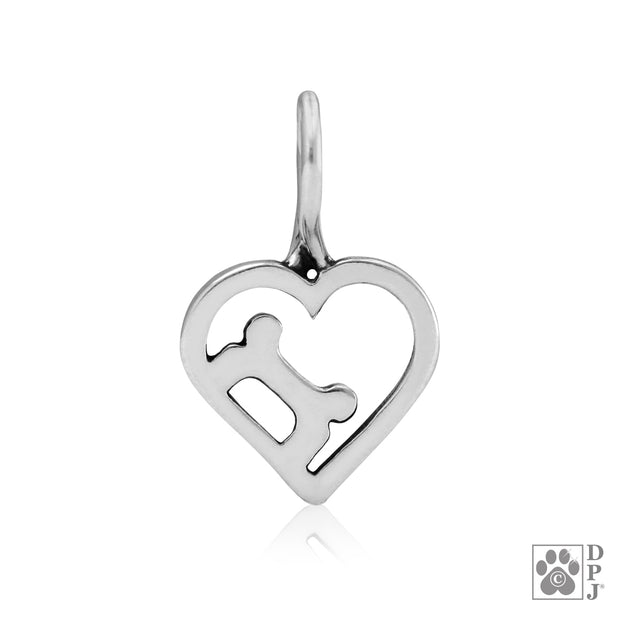Paw and Heart pendant for necklace in sterling silver, Dog bone jewelry in sterling silver