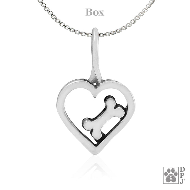 Dog bone themed necklace gifts for her, Dog bone inside of a heart for dog lovers