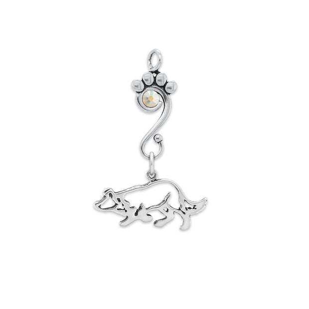 Border Collie Pendant Body Design with Aurora Borealis Crystal in Sterling Silver.