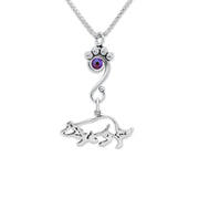 Border Collie Necklace Body Design with Fuchsia Crystal in Sterling Silver on Box Chain.