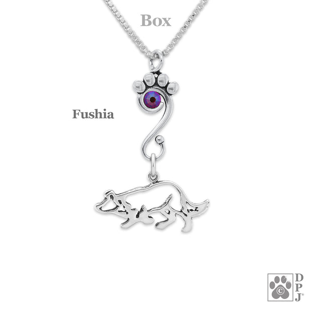 Crystal Border Collie Small Crouch Necklace, Body