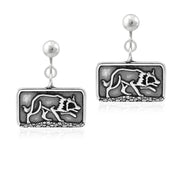Border Collie Clip-On Earrings Crouching Body Design in Sterling Silver.