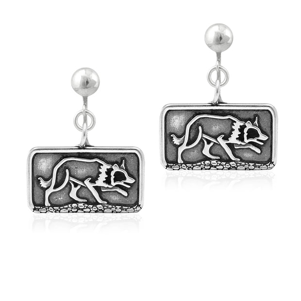 Border Collie Clip-On Earrings Crouching Body Design in Sterling Silver.