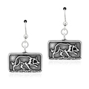 Border Collie Earrings Crouching Body Design in Sterling Silver in French Hook.