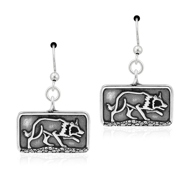 Border Collie Earrings Crouching Body Design in Sterling Silver in French Hook.