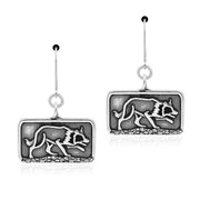 Border Collie Earrings Crouching Body Design in Sterling Silver in Leverback.