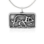Border Collie Necklace Crouching Body Design in Sterling Silver on Box Chain.