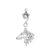 Borzoi Pendant Head Design with Aurora Borealis Crystal in Sterling Silver.