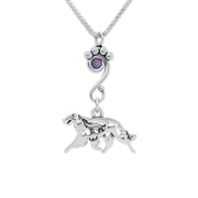 Borzoi Necklace Body Design with Wolf with Tanzanite Crystal in Sterling Silver on Box Chain.
