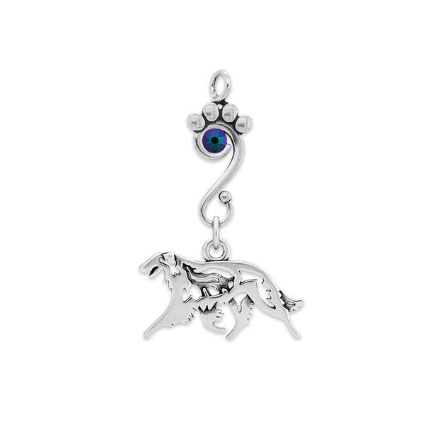 Borzoi Pendant Body Design with Wolf with Scarabaeus Crystal in Sterling Silver.