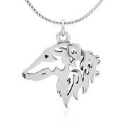 Borzoi Necklace Head Design in Sterling Silver on Box Chain.