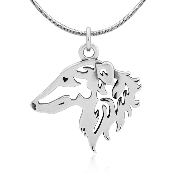 Borzoi Necklace Head Design in Sterling Silver on Snake Chain.