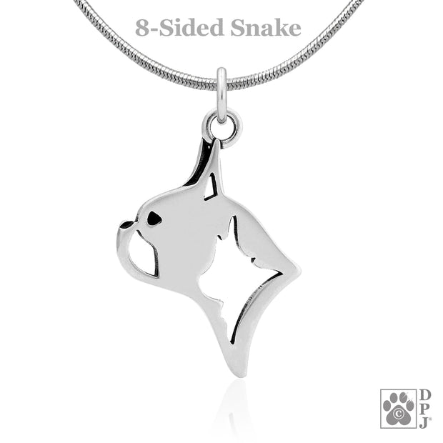Boston Terrier Pendant Necklace in Sterling Silver