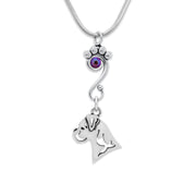 Boxer Necklace Head Design with Fuchsia Crystal in Sterling Silver on Snake Chain.