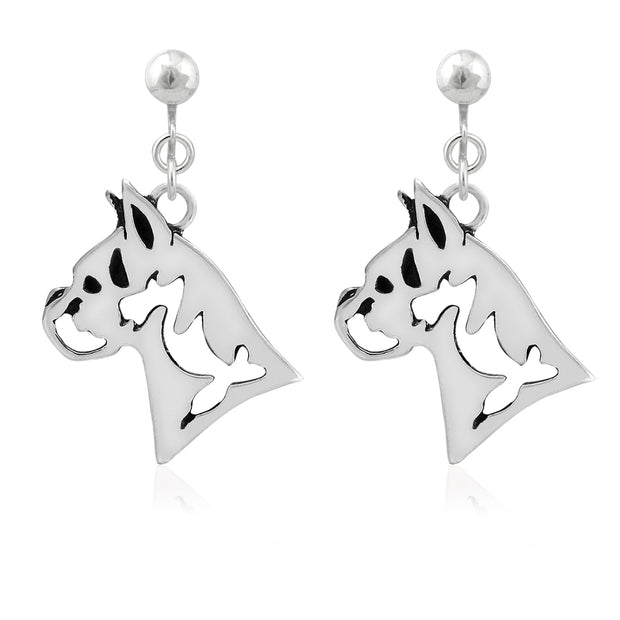 Boxer Clip-On Earrings Head Design in Sterling Silver.