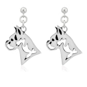 Boxer Earrings Head Design in Sterling Silver in Dangle Post.