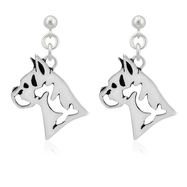 Boxer Earrings Head Design in Sterling Silver in Dangle Post.