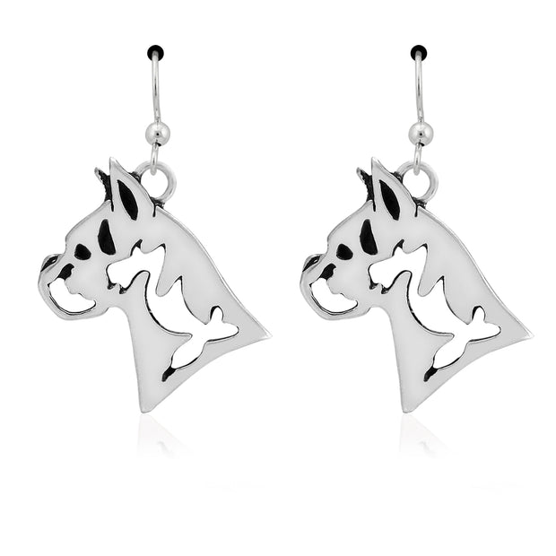 Boxer Earrings Head Design in Sterling Silver in French Hook.
