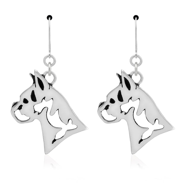 Boxer Earrings Head Design in Sterling Silver in Leverback.