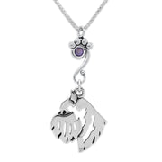 Brussels Griffon Necklace Head Design with Rat with Tanzanite Crystal in Sterling Silver on Box Chain.
