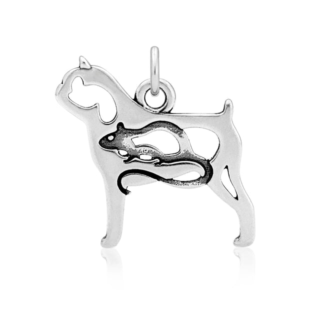 Brussels Griffon Pendant Body Design with Rat in Sterling Silver.