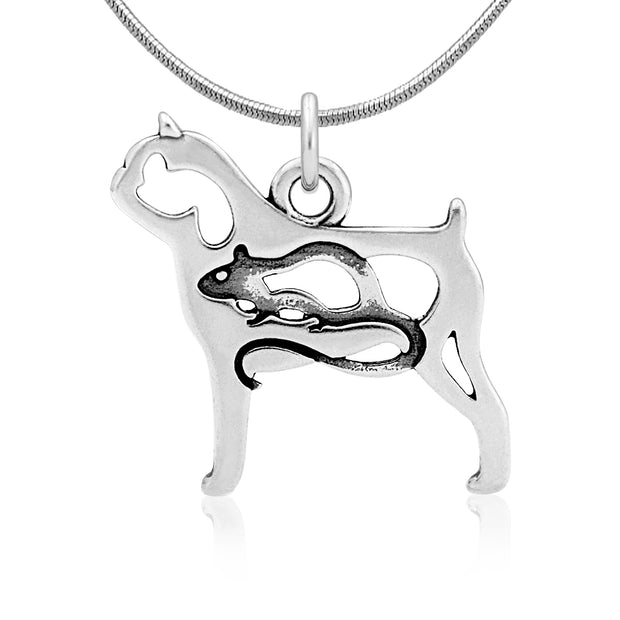 Brussels Griffon Necklace Body Design with Rat in Sterling Silver on Snake Chain.