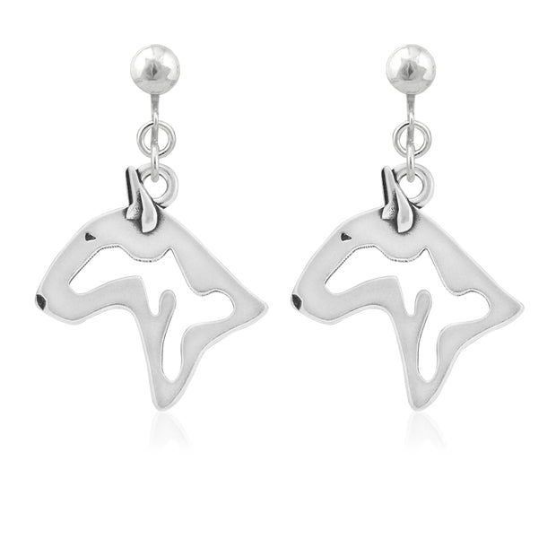 Bull Terrier Clip-On Earrings Head Design in Sterling Silver.