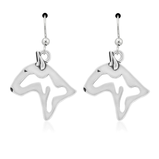 Bull Terrier Earrings Head Design in Sterling Silver in French Hook.