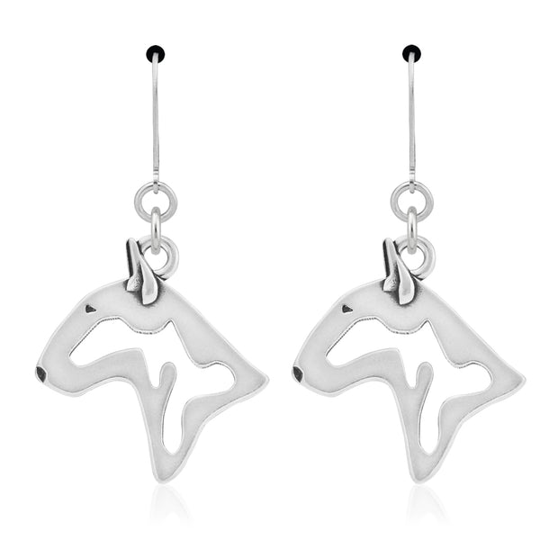 Bull Terrier Earrings Head Design in Sterling Silver in Leverback.