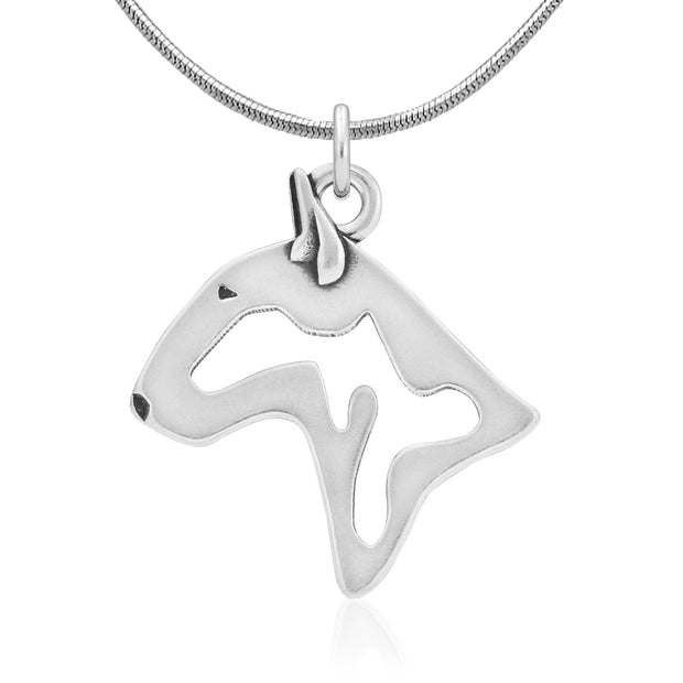 Bull Terrier Necklace Head Design in Sterling Silver on Snake Chain.