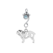 Bulldog Pendant Body Design with Light Sapphire Crystal in Sterling Silver.