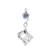 Bulldog Pendant Head Design with Sapphire Crystal in Sterling Silver.