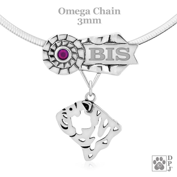 Best In Show Bulldog necklace in sterling silver, Bulldog Grand Champion gifts in sterling silver