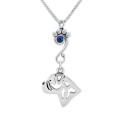 Bullmastiff Necklace Head Design with Scarabaeus Crystal in Sterling Silver on Box Chain.